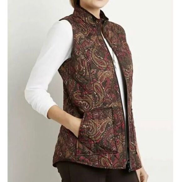 J. jill Heritage Quilted 2-Way Zip Front Vest Brown & Red Paisley Print - Picture 7 of 9